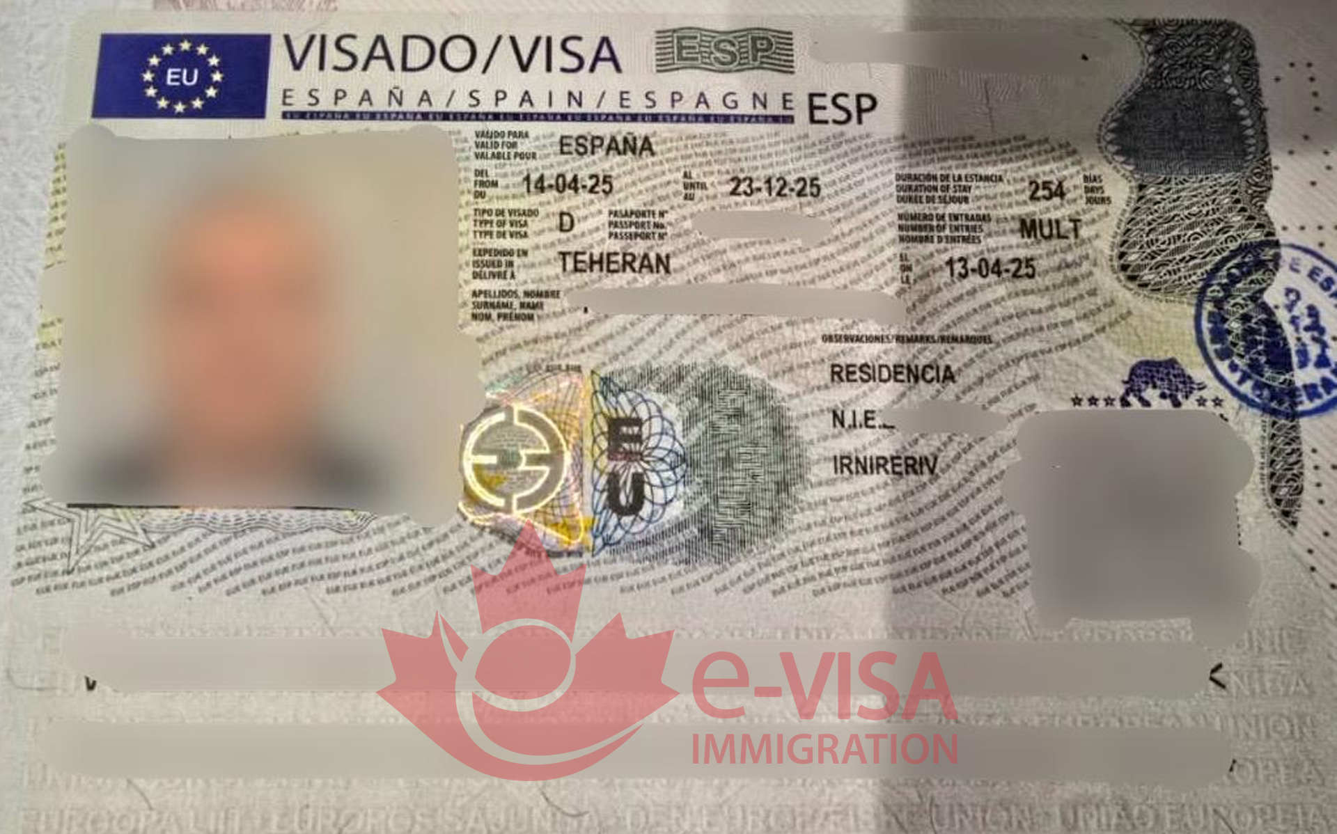 نمونه ویزاهای اقامت تمکن مالی اسپانیا