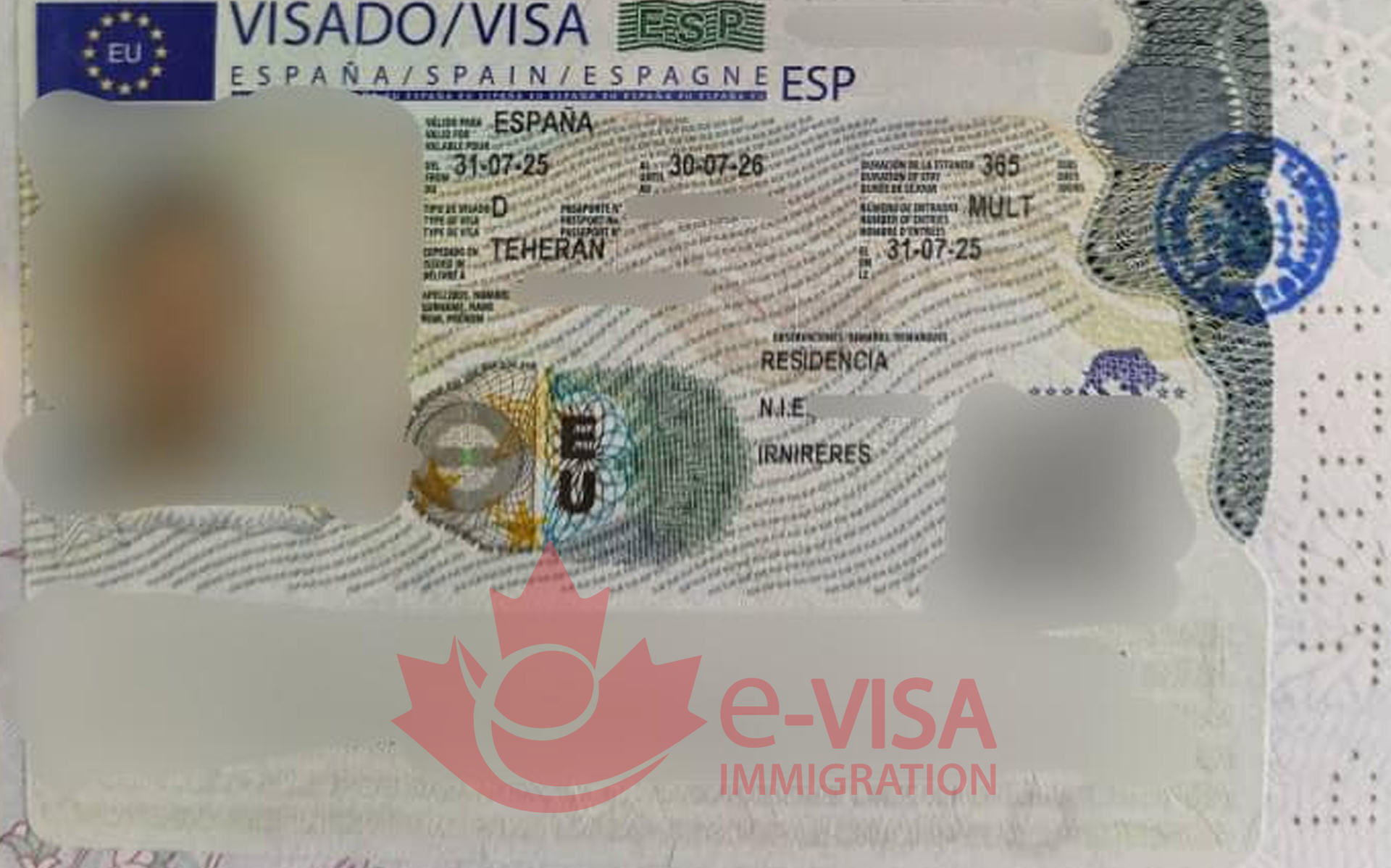 نمونه ویزاهای اقامت تمکن مالی اسپانیا