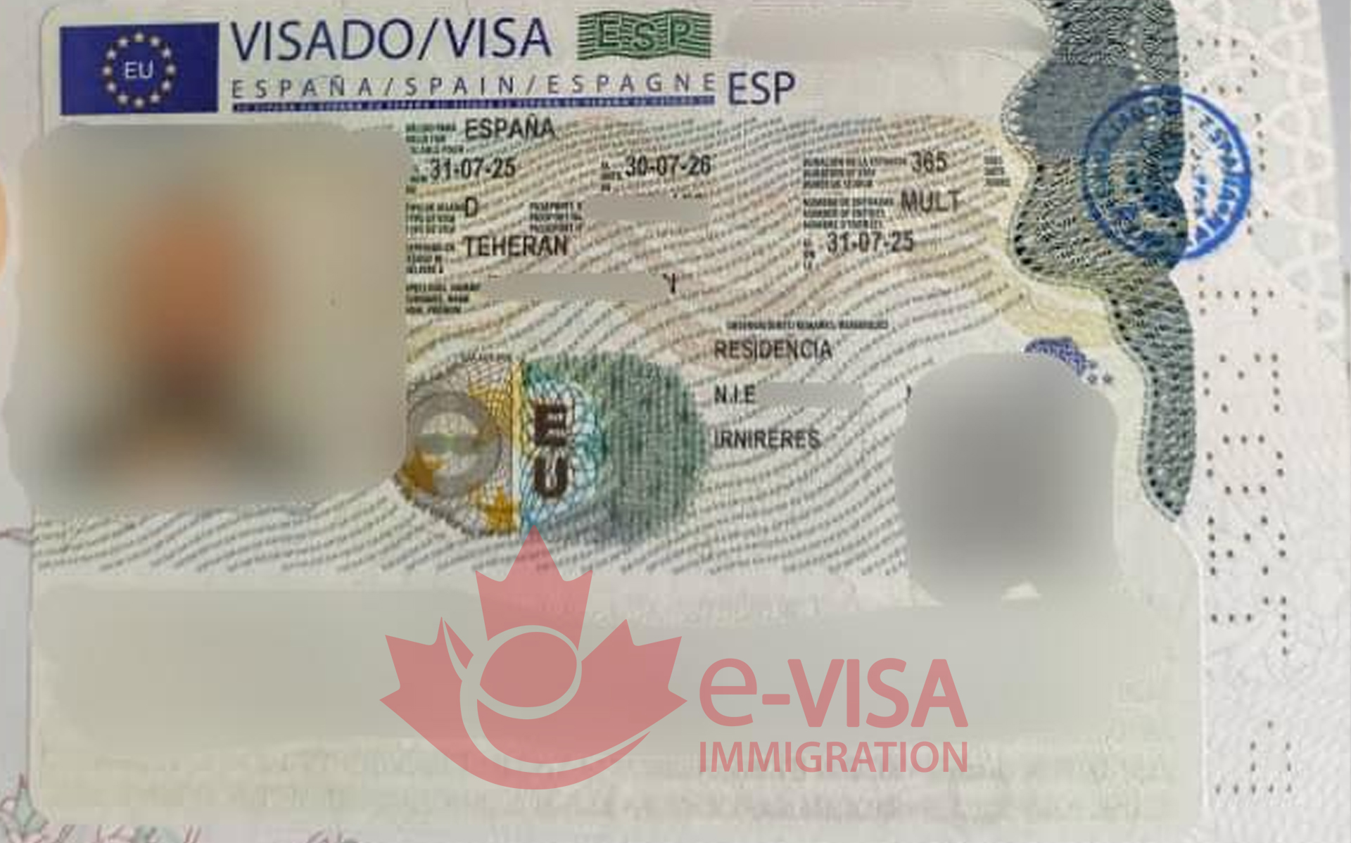 نمونه ویزاهای اقامت تمکن مالی اسپانیا