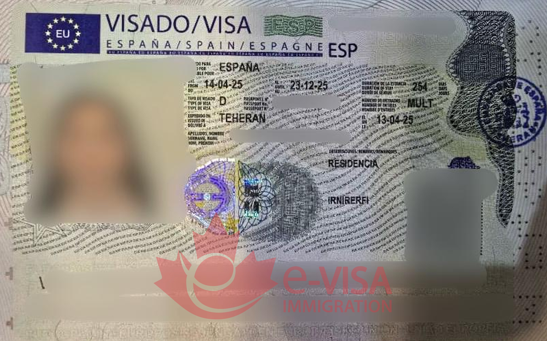 نمونه ویزاهای اقامت تمکن مالی اسپانیا