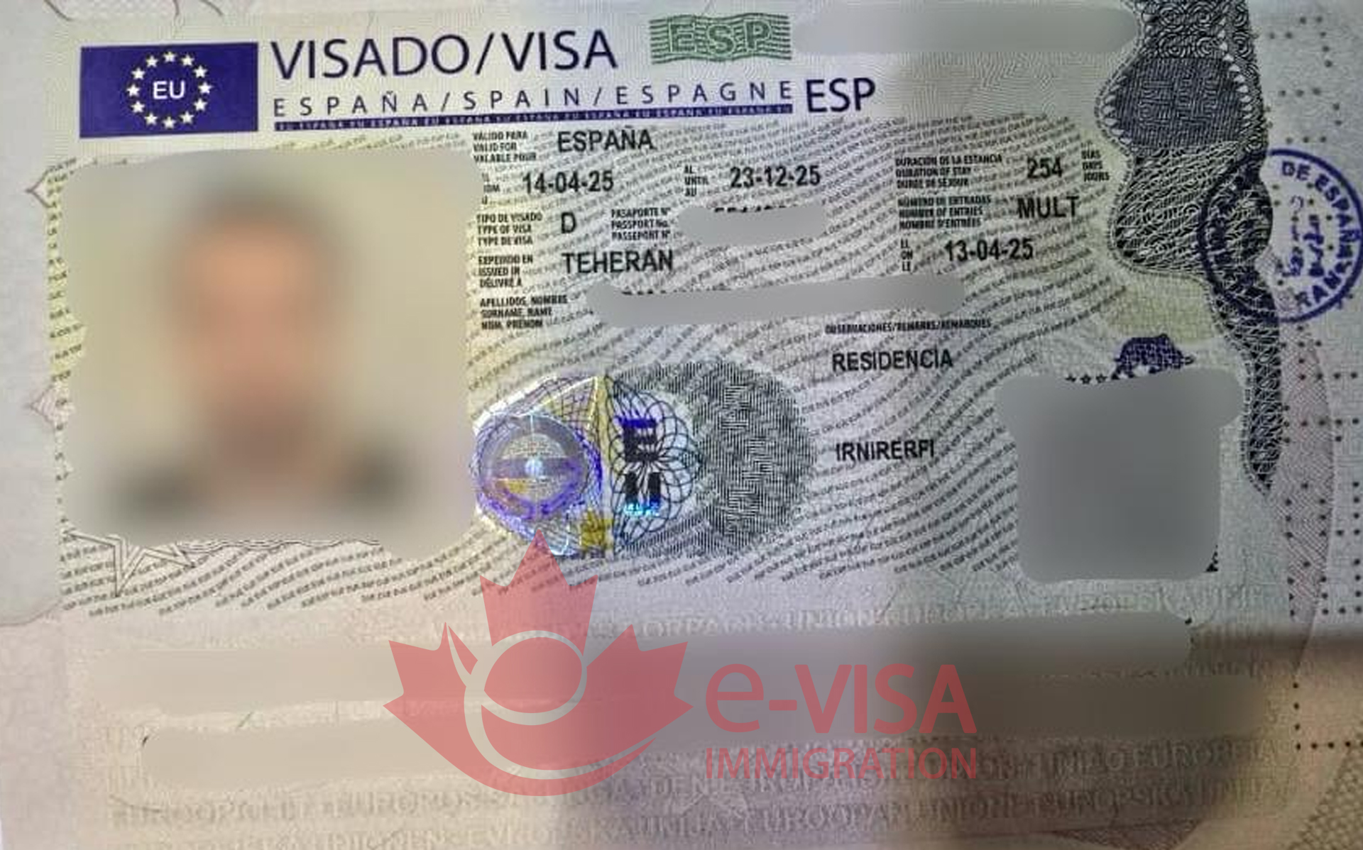 نمونه ویزاهای اقامت تمکن مالی اسپانیا