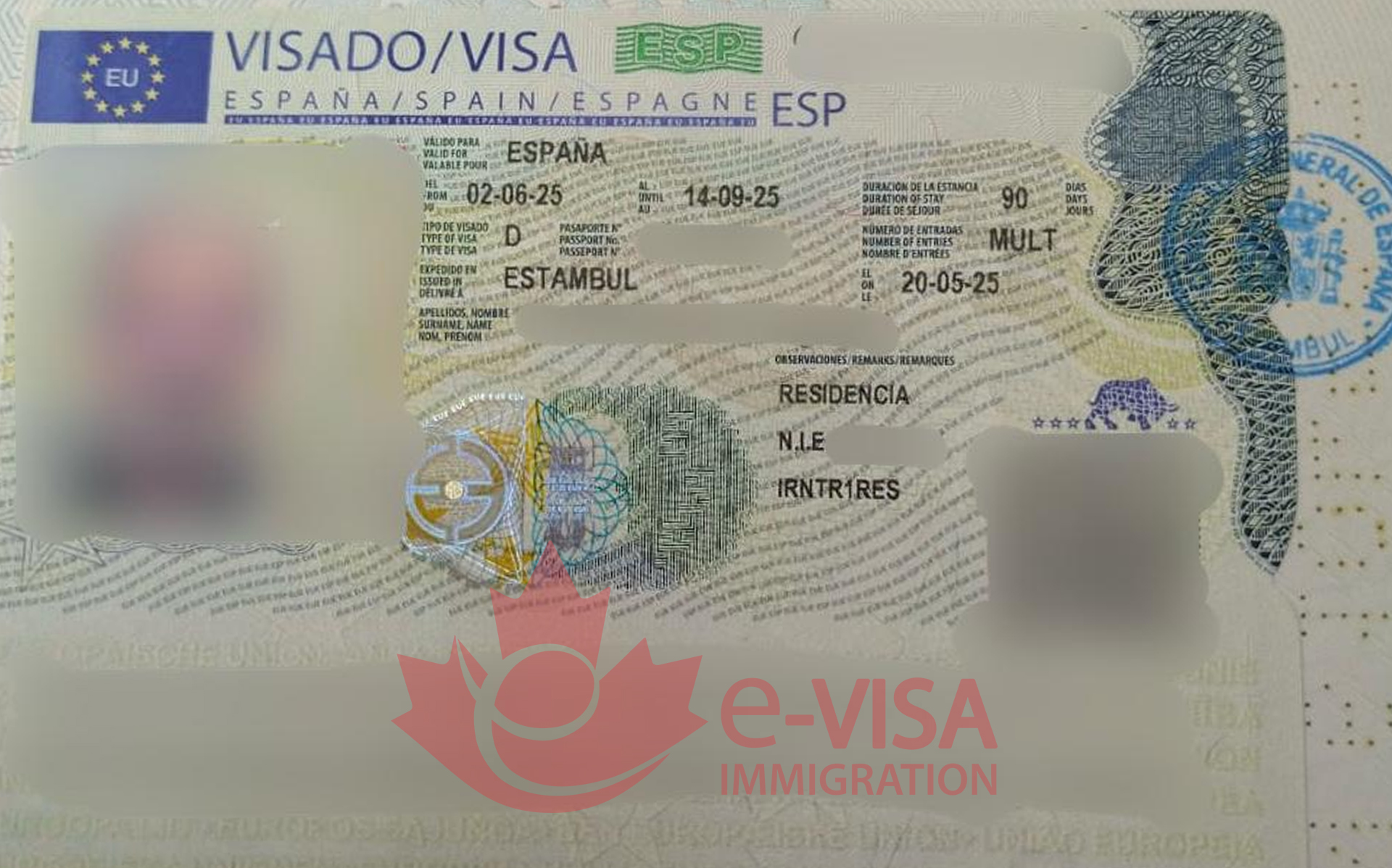 نمونه ویزاهای اقامت تمکن مالی اسپانیا