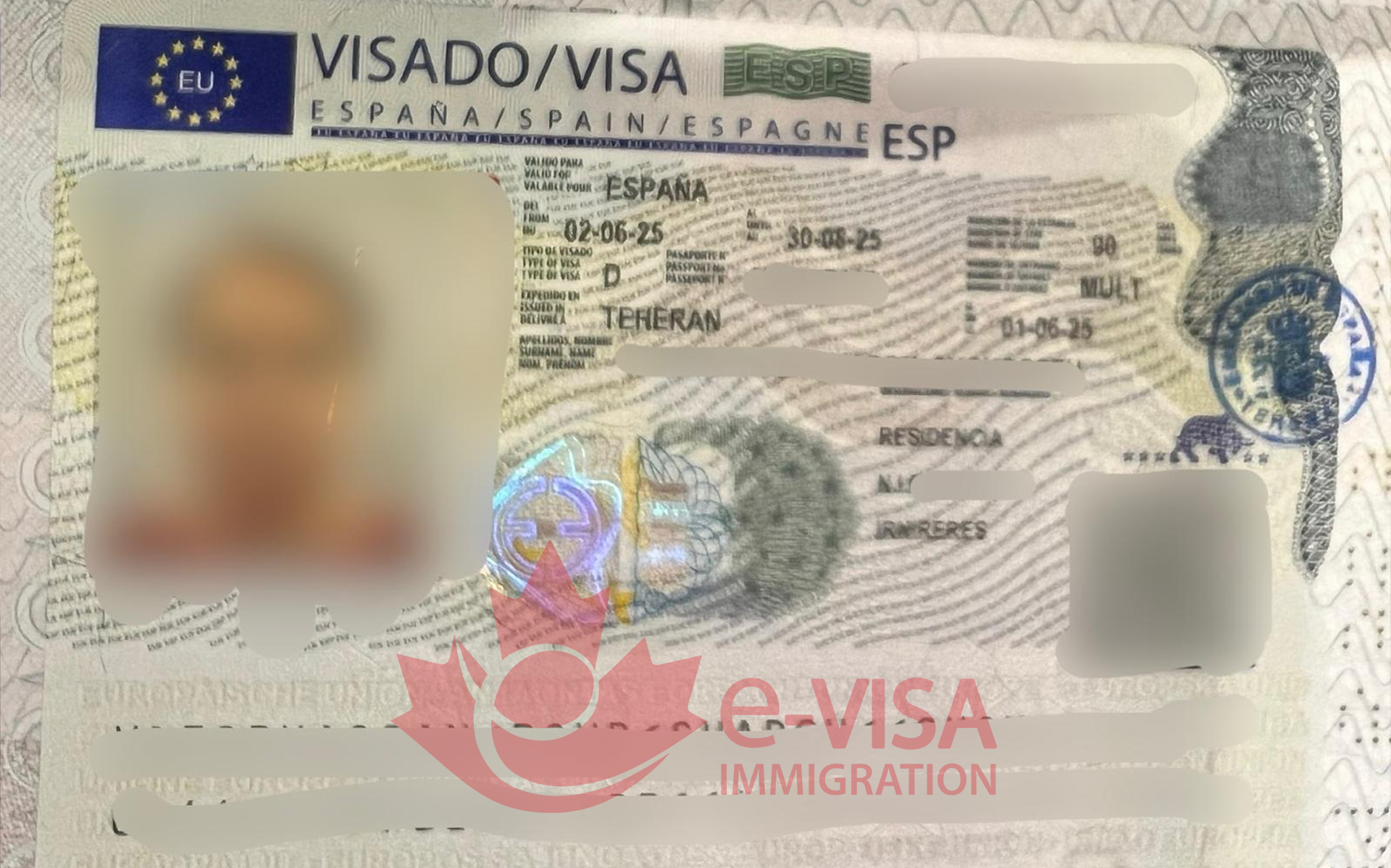 نمونه ویزاهای اقامت تمکن مالی اسپانیا