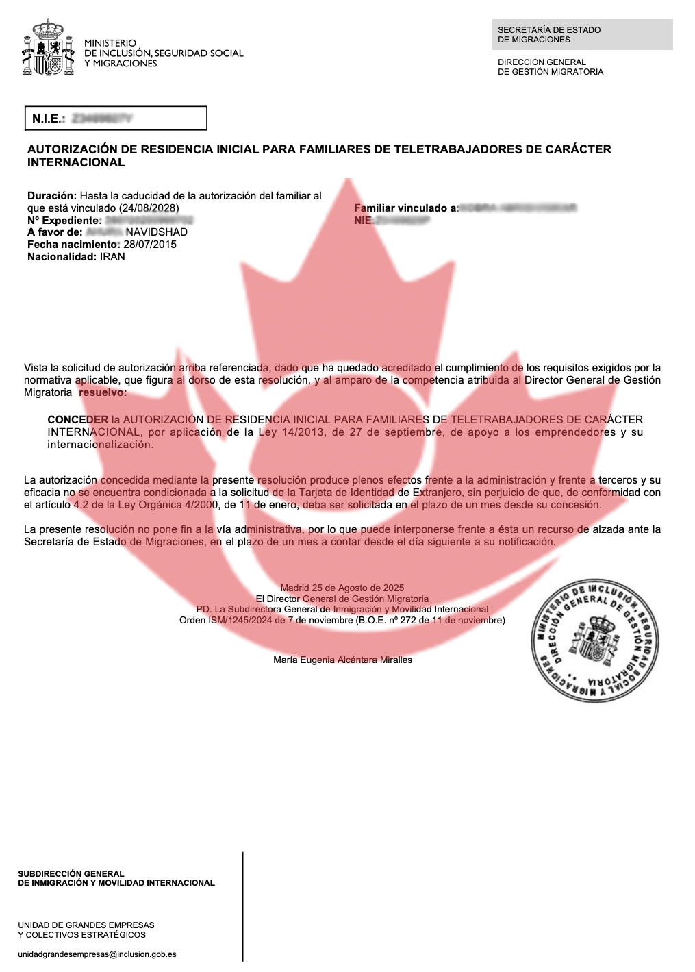 نمونه ویزاهای اقامت تمکن مالی اسپانیا