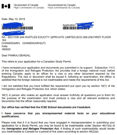 نمونه هایی از نامه های ریجکتی ویزای کانادا