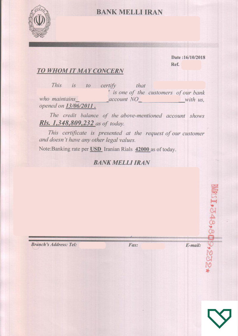 نمونه نامه تمکن مالی برای ویزای توریستی کانادا