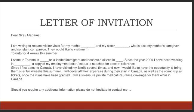 نمونه دعوتنامه ویزای توریستی کانادا