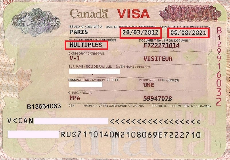 نمونه ویزای توریستی کانادا